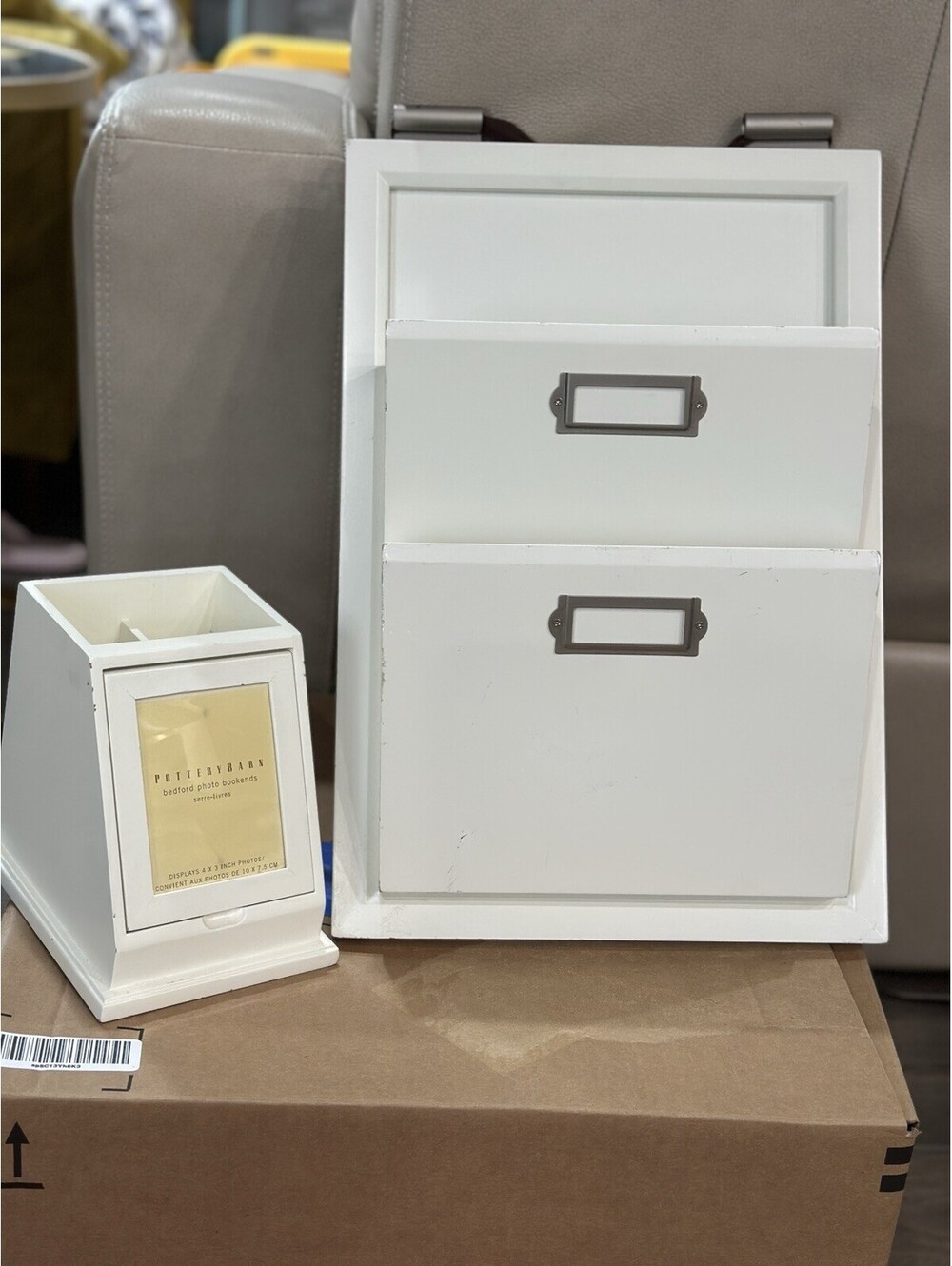 Pottery Barn Wood Letter Bin And Pop Photo Book End